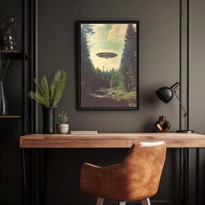 UFO Poster, große UFO Wand, große gerahmte Kunst, Wohnkultur, Trippy Wandkunst, UFO Raumschiff Kunstwerk, Wohnzimmer Dekor, großer Kunstdruck Bild 4