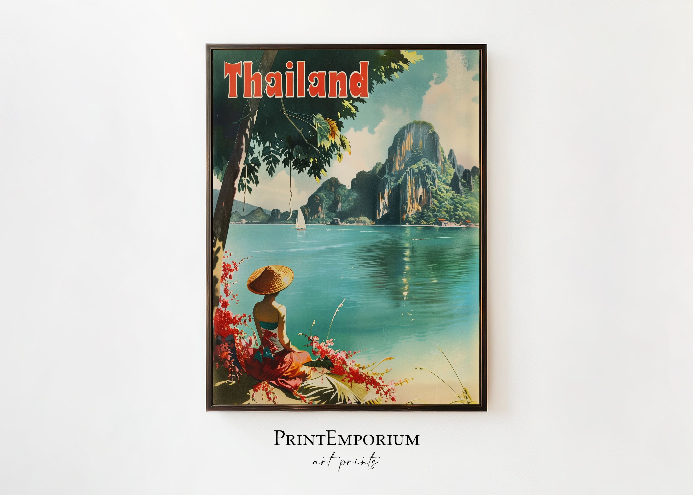 Thailand Travel Print, Vintage Tropical Poster, Retro Wall Art, Southeast Asia Tourism, Exotic Midcentury Beach Decor, PRINTABLE Art
