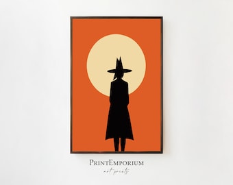 Vintage Halloween Minimalist Witch Wall Art, Retro Halloween Decor, Spooky Season Wall Art, Printable Halloween Art Print, Digital Download