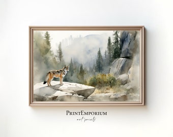 Watercolor Wolf Art Print, Wolf Wall Art Painting, Nature Wall Decor, Rustic Wall Art, Wilderness Art, Cabin Decor, Large Wall Art