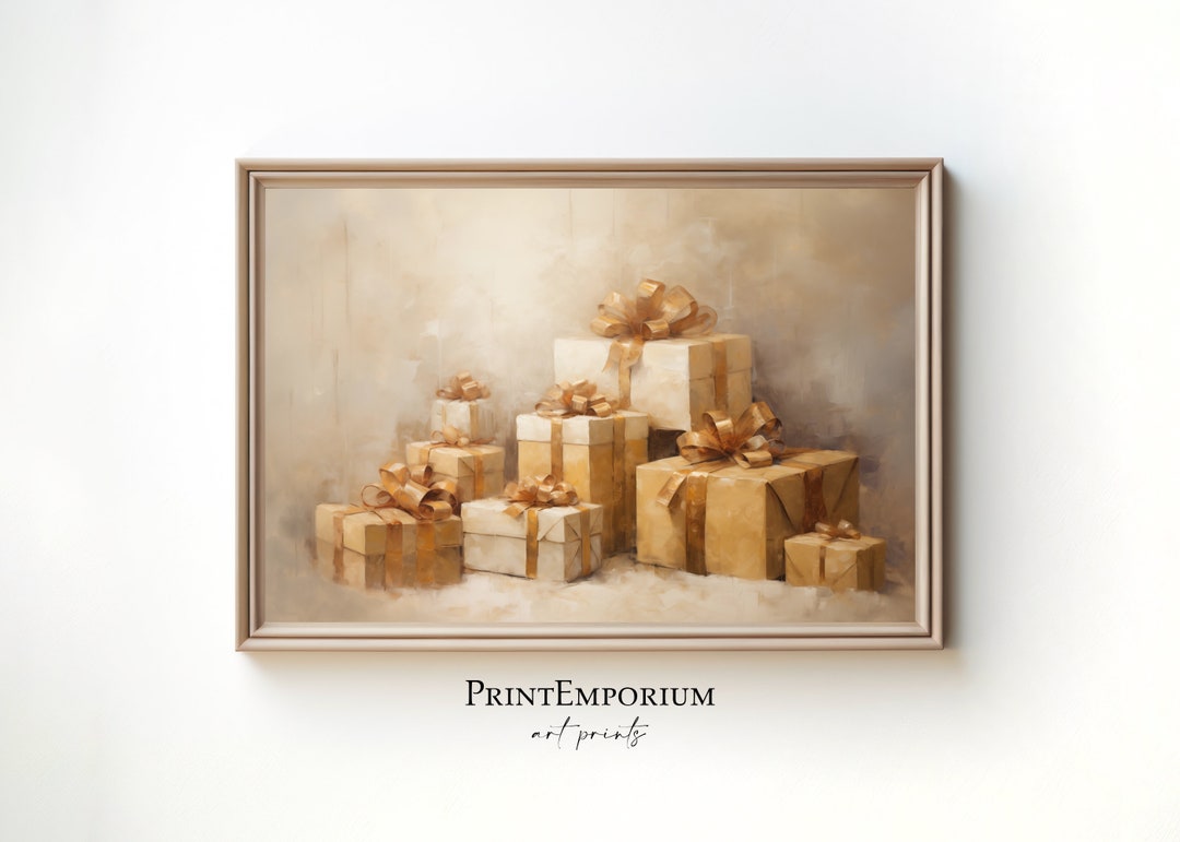Christmas Wall Decor Printable Presents Painting, Rustic Christmas