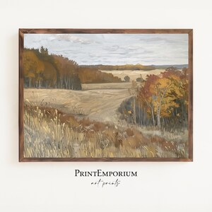 Autumn Harvest Fields Landscape Art | Autumn Trees and Fields Art | Printable Farmhouse Decor | Digital Download Print