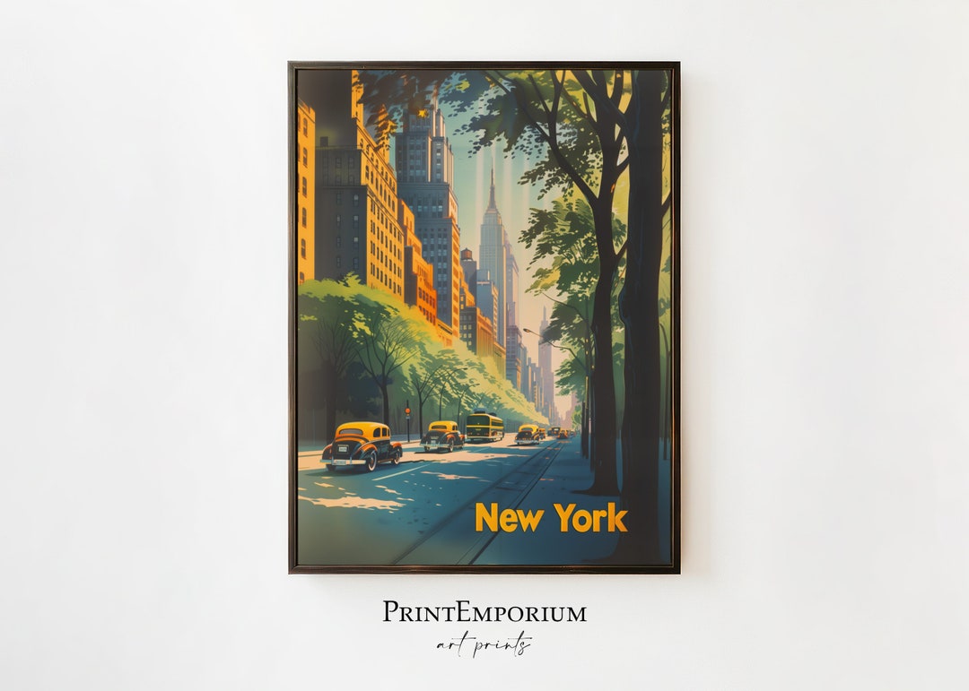 Vintage New York Travel Poster, Retro Wall Art, Art Deco Print ...