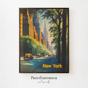 Vintage New York Travel Poster, Retro Wall Art, Art Deco Print, Manhattan Cityscape, Midcentury NYC Art, Digital DOWNLOAD, PRINTABLE Art