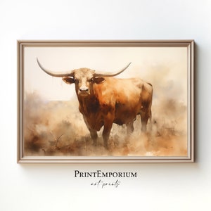 Longhorn Wall Art, Cow Art Print, Western Wall Decor, Rustic Wall Art, Texas Longhorn Art, Farmhouse Wall Decor, Country Wall Art