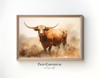 Longhorn Wall Art, Cow Art Print, Western Wall Decor, Rustic Wall Art, Texas Longhorn Art, Farmhouse Wall Decor, Country Wall Art