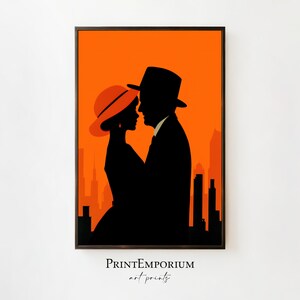 Film Noir Romantic Poster, 1940s Wall Art, Large Wall Art, 1940s Poster, Man and Woman Art Print, Black and Orange Art, Gift for Her