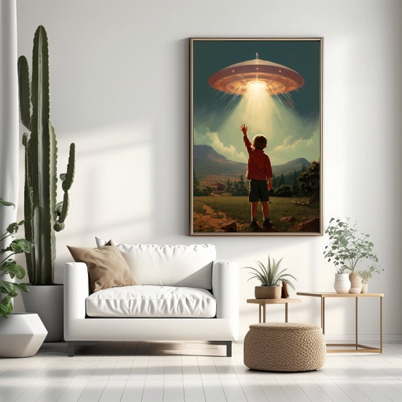 UFO Poster, Large UFO Wall Art, Large Framed Art, Home Decor, Trippy Wall Art, 1950s Wall Art, Living Room Decor, Large Art Print