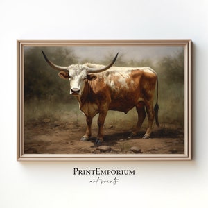 Longhorn Cow Painting, Cow Art Print, Western Wall Decor, Rustic Wall Art, Texas Longhorn Art, Farmhouse Wall Decor, Longhorn Wall Art