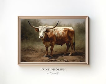 Longhorn Cow Painting, Cow Art Print, Western Wall Decor, Rustic Wall Art, Texas Longhorn Art, Farmhouse Wall Decor, Longhorn Wall Art