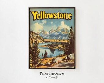 Vintage Yellowstone Travel Poster, National Park Print, Retro Wall Art, American Wilderness, DIGITAL DOWNLOAD, Large PRINTABLE Wall Art