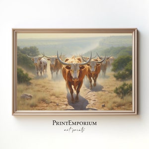 Longhorn Cow Painting, Cow Art Print, Western Wall Decor, Rustic Wall Art, Texas Longhorn Art, Farmhouse Wall Decor, Longhorn Wall Art