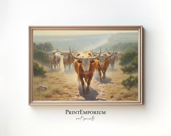 Longhorn Cow Painting, Cow Art Print, Western Wall Decor, Rustic Wall Art, Texas Longhorn Art, Farmhouse Wall Decor, Longhorn Wall Art