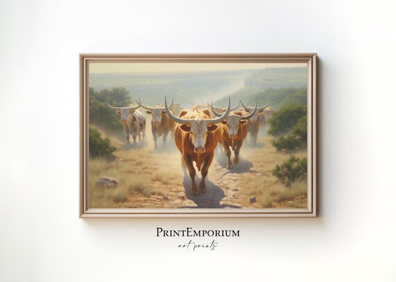 Longhorn Cow Painting, Cow Art Print, Western Wall Decor, Rustic Wall Art, Texas Longhorn Art, Farmhouse Wall Decor, Longhorn Wall Art