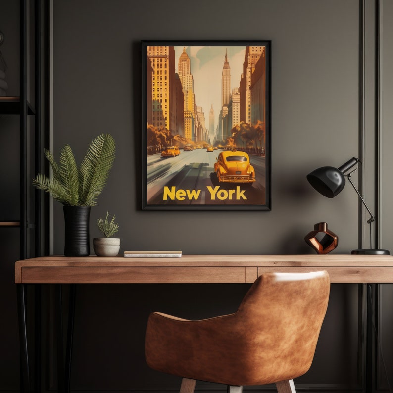 New York City Taxi Print | Vintage Travel Poster | Retro Wall Art ...
