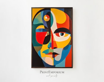 Abstract Face Painting, Abstract Figure Painting, Modern Art Print, Colorful Wall Art, Abstract Portrait, Bedroom Wall Decor, Large Wall Art