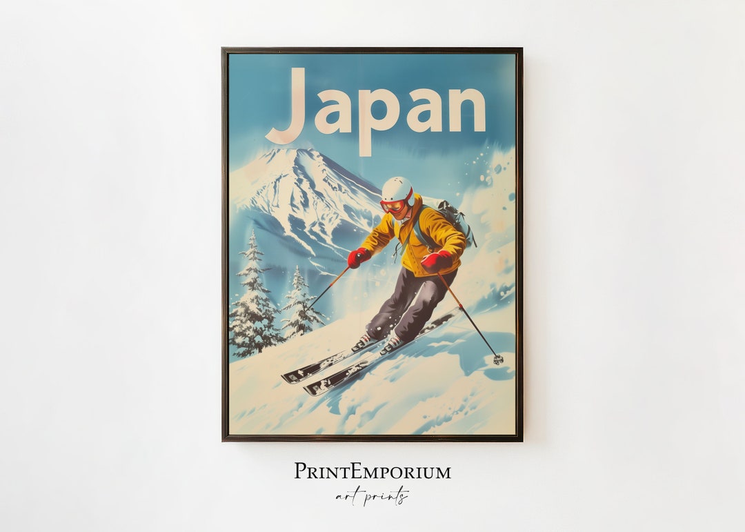 Vintage Japan Ski Poster Mount Fuji Wall Art Retro Skiing Travel