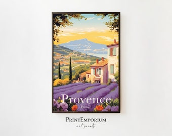Provence Travel Poster, Printable Vintage Travel Poster, French Decor Poster, Lavender Field Art, France Travel Poster, Digital Provence Art