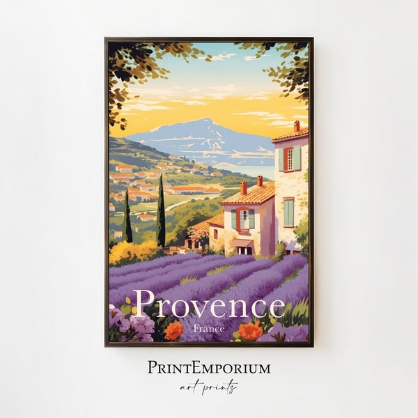 Affiche de voyage en Provence, affiche de voyage vintage imprimable, affiche déco Français, art champ de lavande, affiche de voyage en France, art numérique provençal