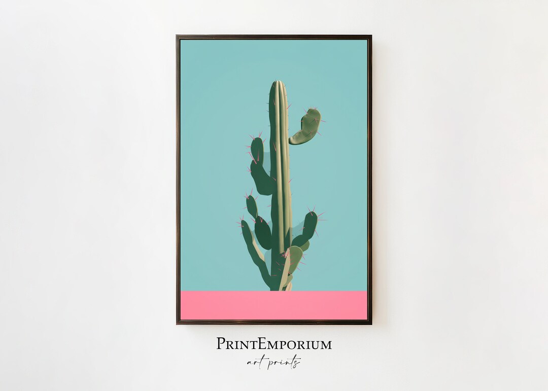 Minimalist Cactus Painting, Botanical Wall Decor, Modern Fine Art
