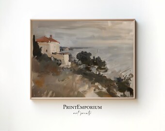 Antique Coastal Village Painting | Impressionist Seascape Print | Vintage Ocean Landscape | Serene Coastal Wall Art | PRINTABLE DOWNLOAD