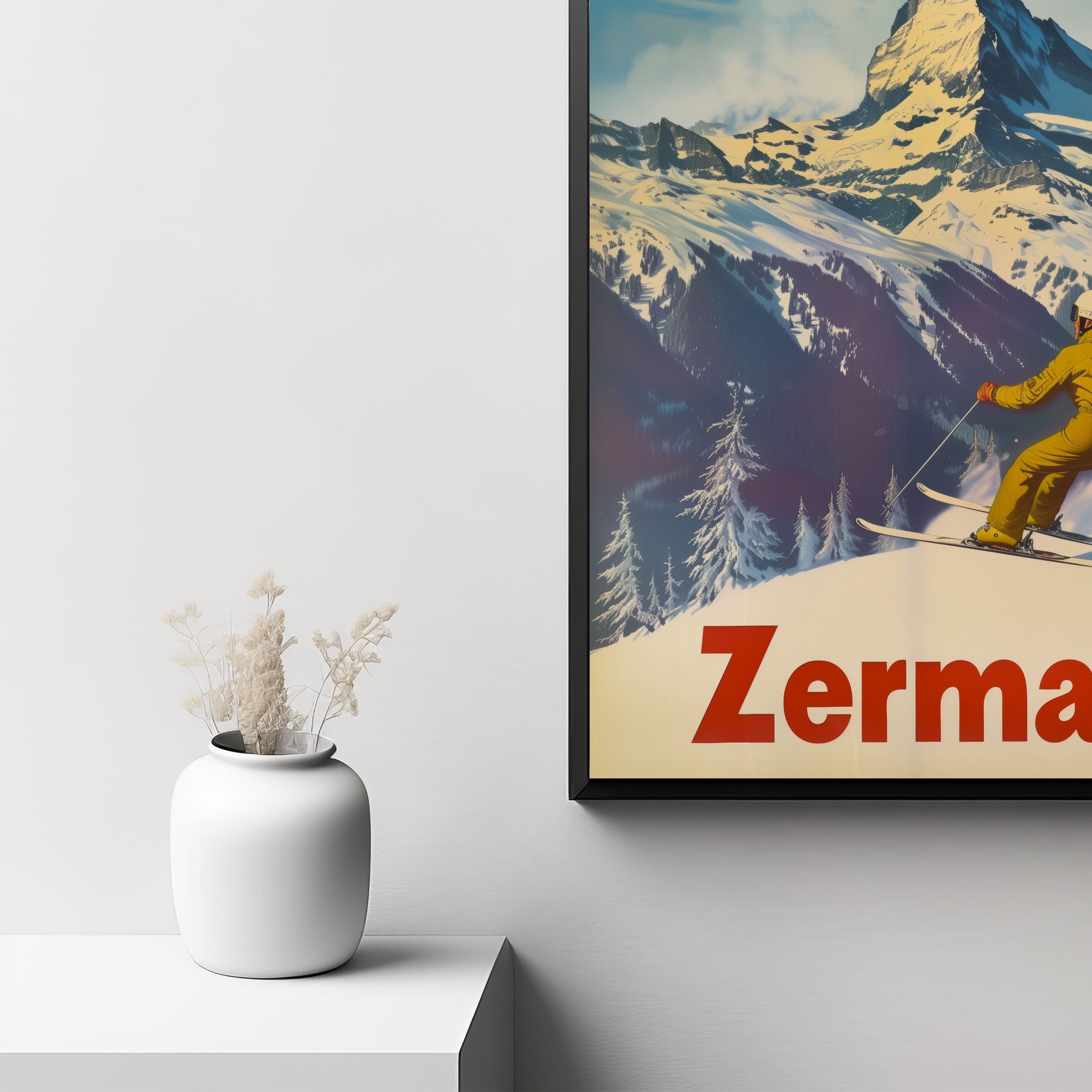 Vintage Zermatt Ski Poster, Retro Wall Art, Swiss Alps Travel Art ...