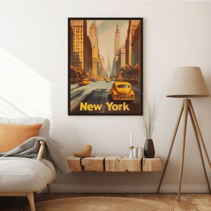 New York City Taxi Print | Vintage Travel Poster | Retro Wall Art ...