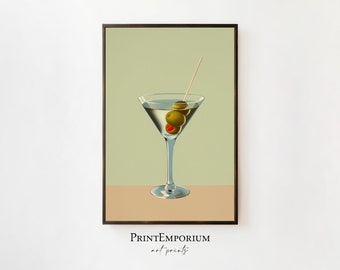 Minimalist Martini Poster, Cocktail Wall Decor, Kitchen Art, Bar Wall Art, Modern Home Decor, Large Wall Art, Modern Cocktail Art, Pop Art