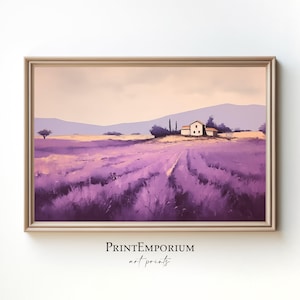 プロヴァンスのラベンダー畑の風景 | フランスの田舎の風景デジタルプリント | 静かな地中海の風景 | 印刷可能な壁装飾