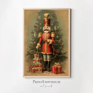Christmas Wall Decor Nutcracker Painting, Printable Vintage Christmas Wall Art, Festive Holiday Art, Rustic Christmas Art, Xmas Wall Decor