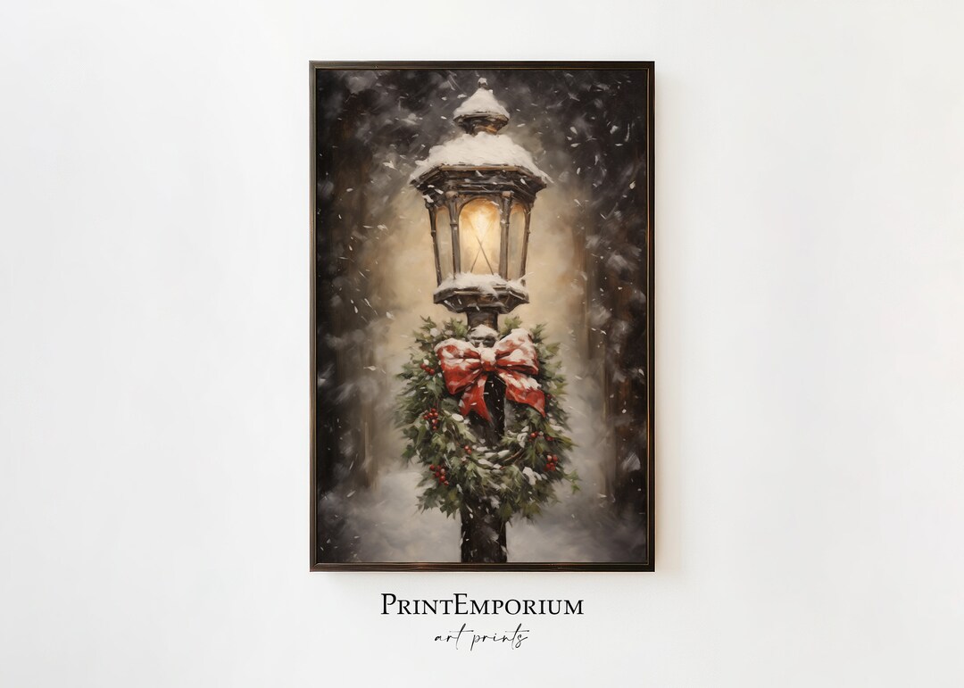 Christmas Wall Decor Printable Christmas Lamp Painting, Festive Xmas