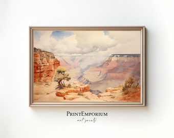 Grand Canyon Watercolor Painting | Vintage Desert Landscape | Southwestern Wall Decor | Antique Western Art Print | PRINTABLE Download