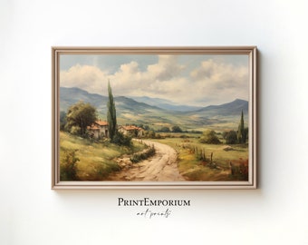 ヴィンテージイタリア村のインパスト画、素朴な田舎のアート（デジタル