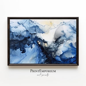 Modern Blue Swirl Abstract Wall Art, Blue Abstract Art, Large Framed Art, Modern Wall Art, Large Wall Print,  Blue Abstract Painting