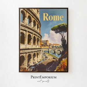 Rome Travel Poster | Retro Wall Decor | Vintage Travel Wall Decor | Italian Wall Art | Colosseum Print | PRINTABLE Art | Large Wall Art
