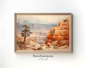 Grand Canyon Watercolor Painting | Vintage Desert Landscape | Southwestern Wall Decor | Antique Western Art Print | PRINTABLE Download