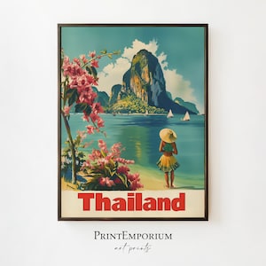 Thailand Travel Poster, Vintage Tropical Print, Retro Wall Art, Southeast Asia Tourism, DIGITAL DOWNLOAD, PRINTABLE Art, Exotic Travel Gift