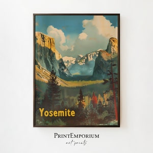 Vintage Yosemite National Park Poster | El Capitan Mountain Print | Retro Travel Poster | California Wall Art | Large PRINTABLE DOWNLOAD