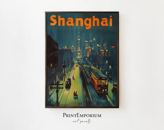 Vintage Shanghai Travel Poster | Retro Asian Wall Art | China Tourism | Art Deco Style Wall Decor | DIGITAL DOWNLOAD | Large PRINTABLE Art