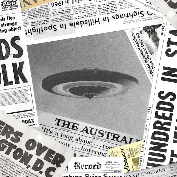 Vintage UFO Newspaper Poster, Alien Sightings Wall Art
