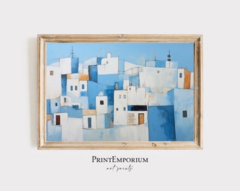 PRINTABLE Abstract Architecture Print | Vintage Coastal Wall Art | Greek Island Painting | Blue and White Home Decor | Digital Download