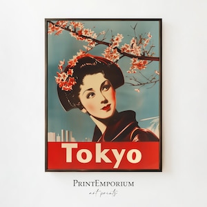 Tokyo Japan Cherry Blossom Print | Vintage Travel Poster | Retro Japanese Print | Asian Wall Art | Midcentury Decor | PRINTABLE Large Art