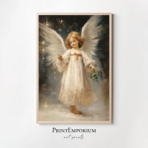 Christmas Wall Decor Angel Painting, Printable Vintage Christmas Wall Art, Festive Holiday Wall Art, Rustic Christmas Art, Xmas Wall Decor