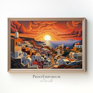 Digital Download Santorini Sunset Landscape Painting, Modern Santorini Art, Greek Art, Home Decor, Santorini Souvenir, Santorini Print