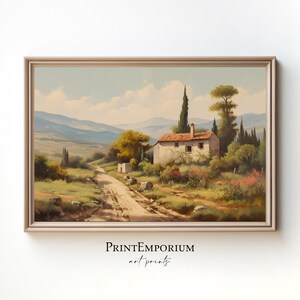 Vintage European Landscape Wall Art | Warm Tone Tuscany Countryside Villa Painting | Rustic Wall Decor Print | PRINTABLE Digital Download