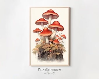 Watercolor Mushroom Art Print, Framed Vintage Art, Mushroom Decor, Magic Mushroom, Mushroom Wall Print, Psychedelic Poster, Large Wall Art