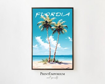 Florida Travel Poster, Vintage Travel Poster, Floridian Poster, Miami Poster, Palm Trees Art Print, Large Framed Art, Sunshine State Poster