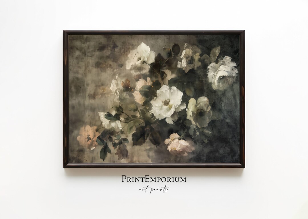 Dark Floral Still Life Print | Vintage Moody Rose Art | Antique ...