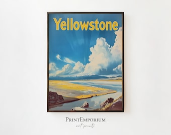 Yellowstone National Park Print, Vintage Travel Poster, Retro Wilderness Art, American Landscape, DIGITAL DOWNLOAD, Large PRINTABLE Wall Art