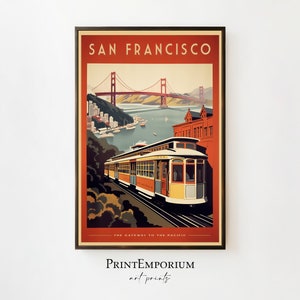 San Francisco Travel Poster, Golden Gate Bridge Art Print, Vintage Travel Art, San Francisco Cityscape, Retro Wall Art, Bedroom Decor